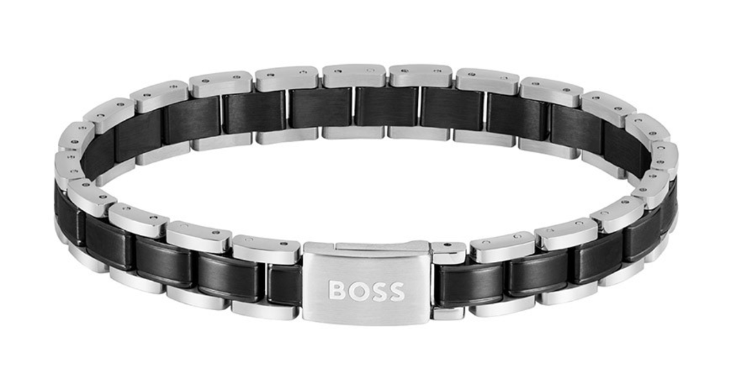 Boss Cuff in Black-Plated and Silver-Tone Steel 1580665