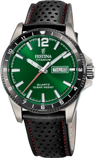 FESTINA MEN'S GREEN TITANIUM LEATHER WATCH BRACELET 20699/3