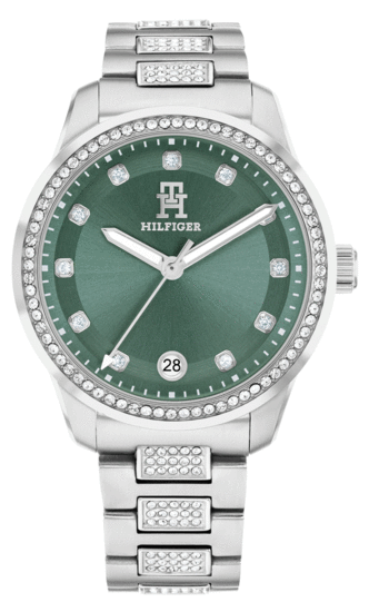 Tommy Hilfiger Green Dial Crystal-Embellished Watch 1782759