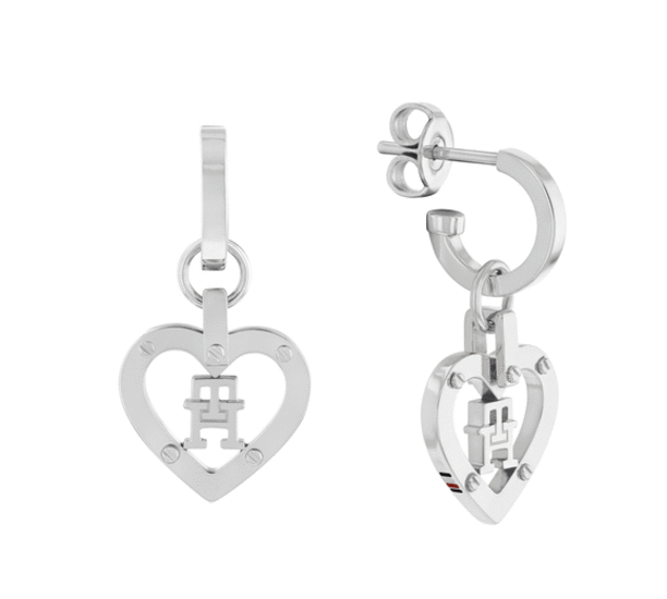 Tommy Hilfiger Stainless Steel TH Monogram Heart Earrings 2780923