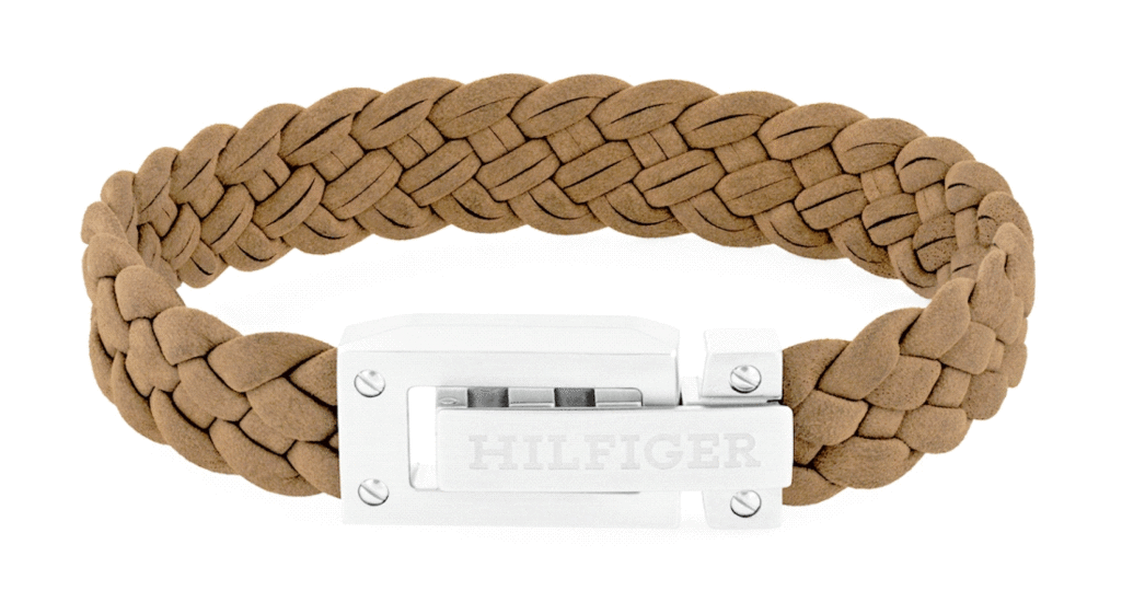 TOMMY HILFIGER LOGO EMBOSSED BROWN SUEDE BRAIDED BRACELET 2790516