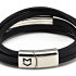 BLACK LEATHER BRACELET WITH 5 SINGLE LINES AND SILVER STEEL PLATE BY MENVARD MV1009